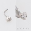 MULTI CZ HEART CLUSTER 316L SURGICAL STEEL L SHAPE STUD NOSE RING